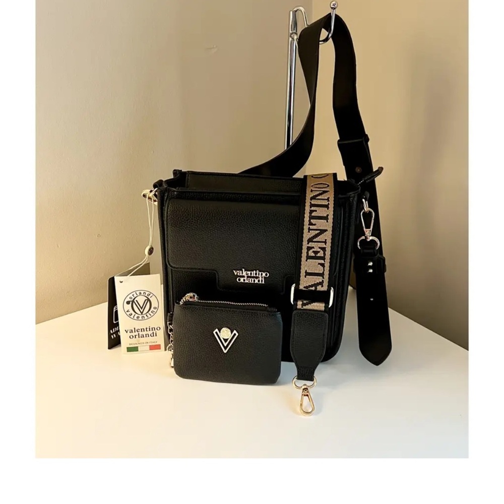 Valentino Orlandi Black Crossbody Vegan Leather Bag with Pouch - cross listed!